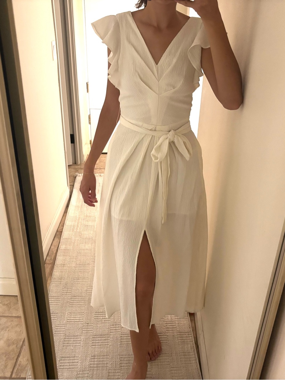 Astr White Ruffle V-Neck Maxi Dress